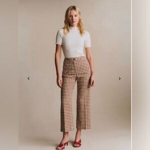 Sézane Martin High-Waist Gingham Wide-Leg Pants in Brown/White